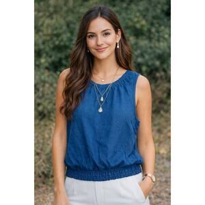 CLOTH & STONE Blue Sleeveless Bubble Hemline Ruffled Top Size Extra Small